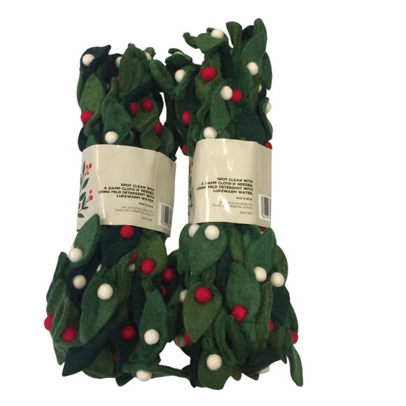 Trader Joe's 2025 Holiday Felted Holly Garland 9' Set of 2 - Picture 2 of 3